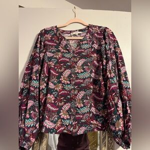 LOFT Floral Blouse - Pink and Green